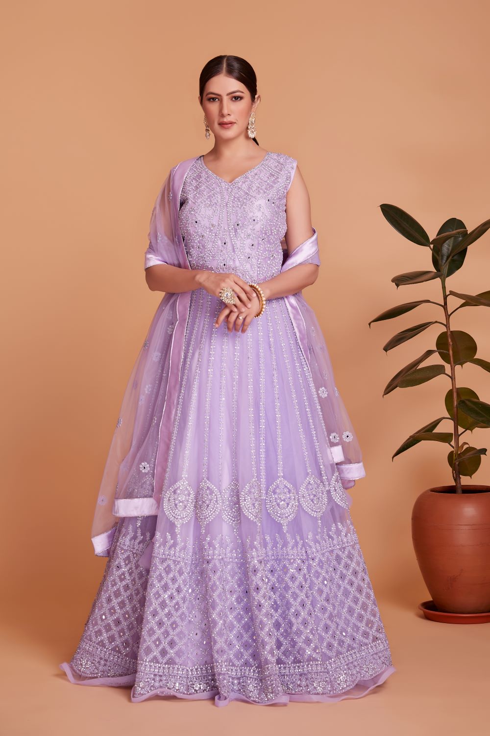 Dazzling Lavender Delight: A Jarkan Diamond-Adorned Party Gown