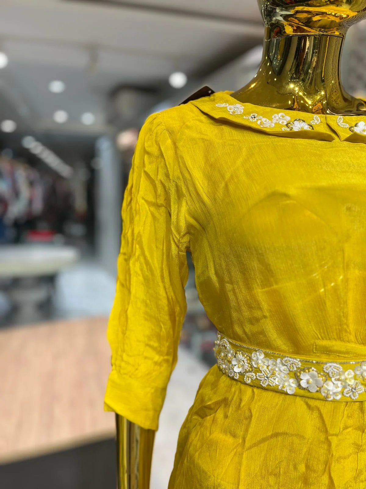Mustard Yellow Pure Chinon Handwork Palazzo Cord Set for Women | Designer 2 Piece Ethnic Co-ord Set
