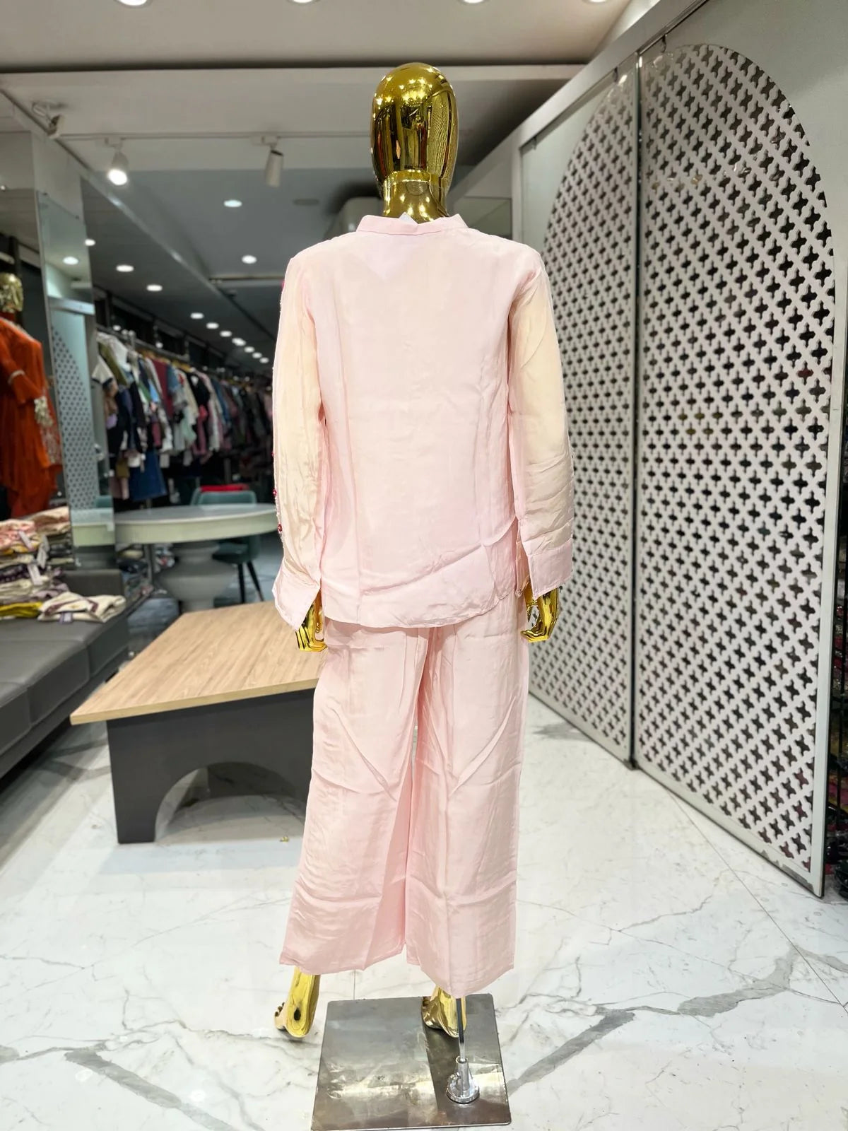Baby Pink Pure Crape Hand & Embroidery Work 2 Piece Cord Set for Women | Designer Ethnic Wear