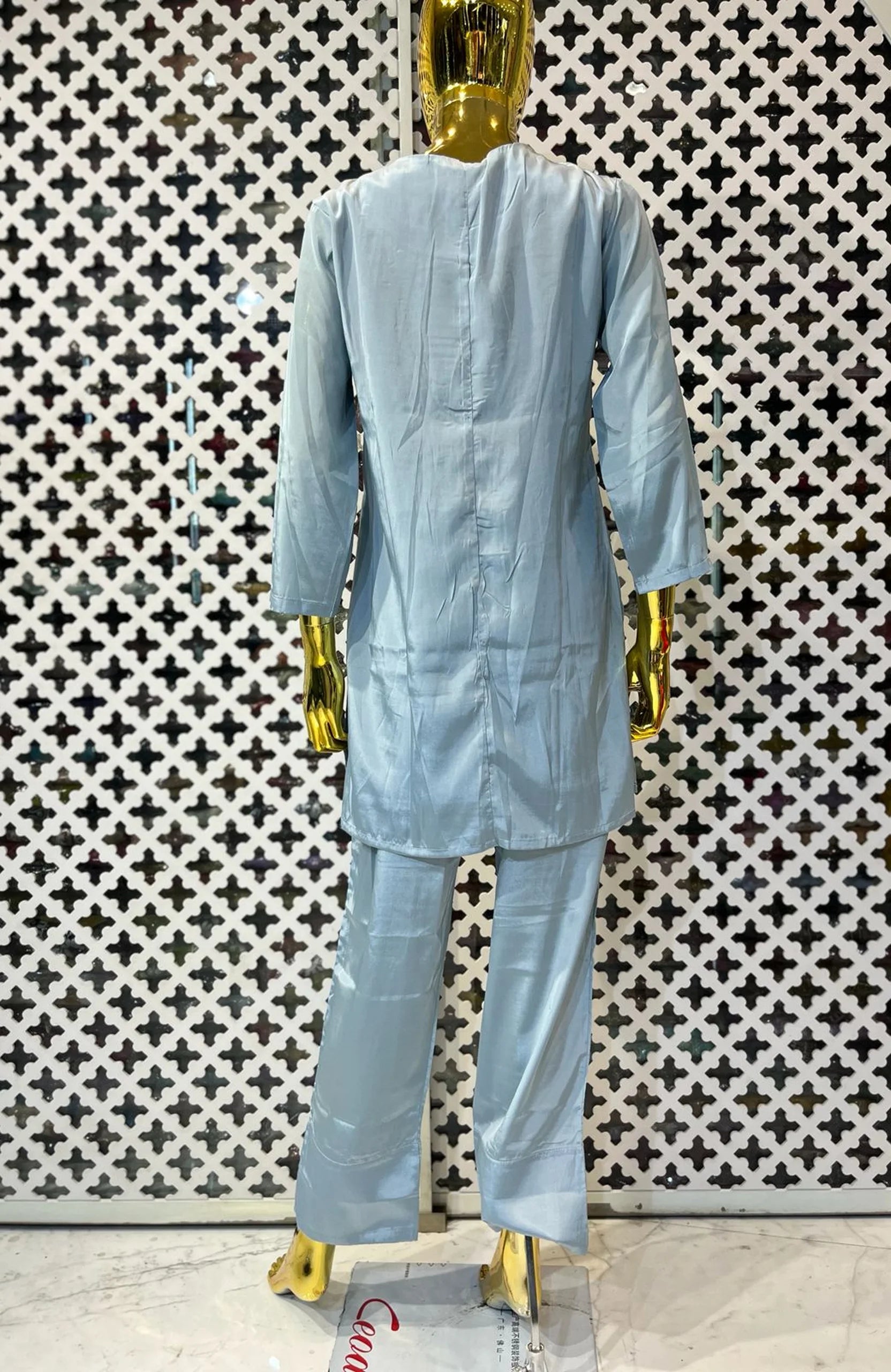 Sky Blue Pure Chinon Handwork Co-Ord Set for Women | Premium 2 Piece Designer Outfit