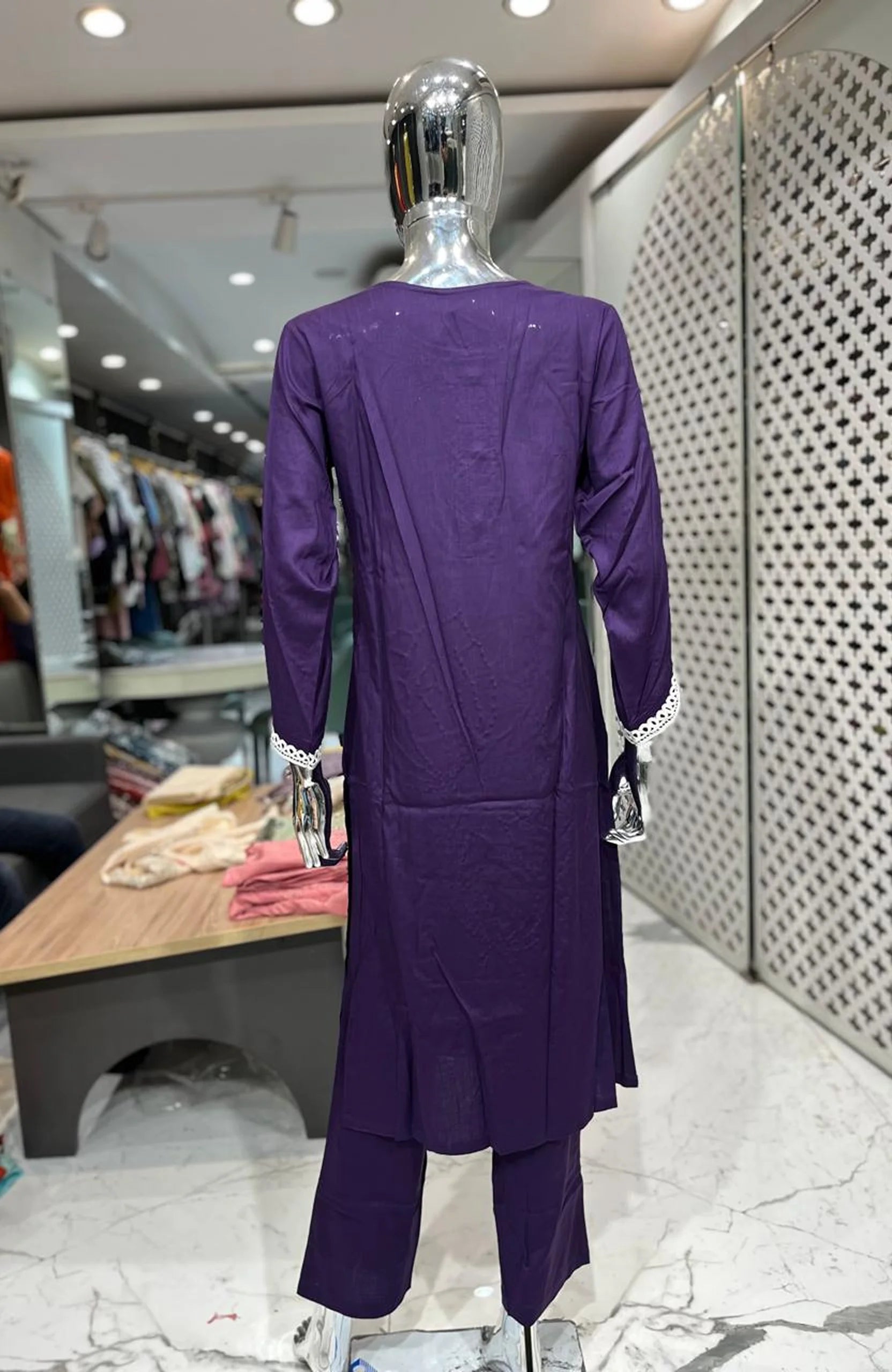 Wine Imported Fabric Katha Work 3 Piece Kurti Pant Dupatta Set for Women | Designer Ethnic Wear
