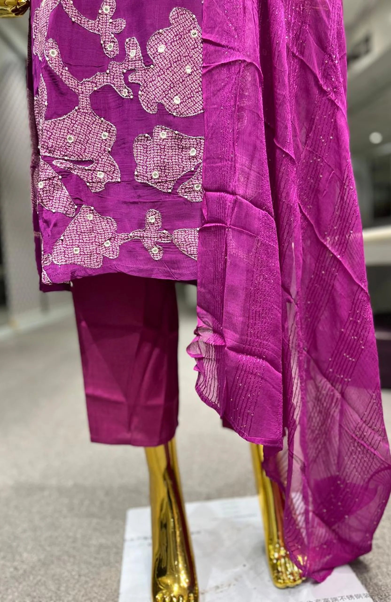 Falsa Pure Crepe Handwork Mirror Work 3 Piece Kurti Pant Dupatta Set for Women | Designer Ethnic Wear