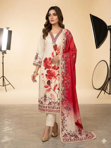 Chiku Maroon Floral Print Slub Cotton 3 Piece Kurti Pant Dupatta Set for Women | Designer Ethnic Wear
