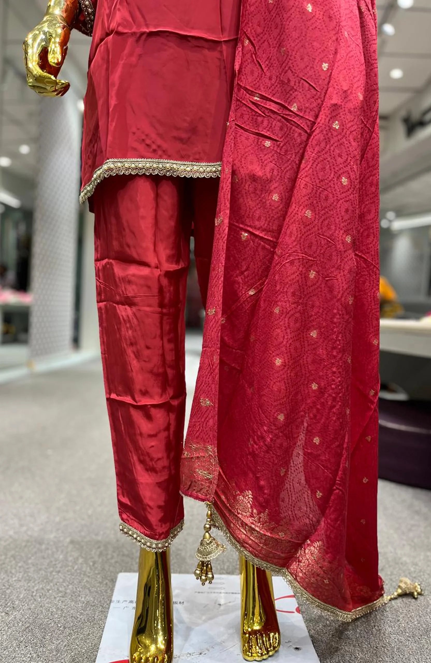 Gazri Pure Crepe Handwork 3 Piece Kurti Pant Dupatta Set for Women | Designer Ethnic Wear