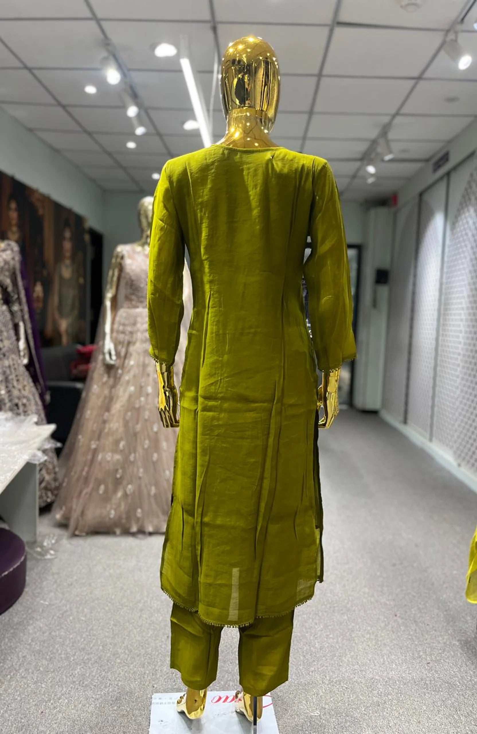 Mehandi Green Pure Silk Kasap & Handwork 3 Piece Kurti Pant Dupatta Set for Women | Premium Ethnic Wear