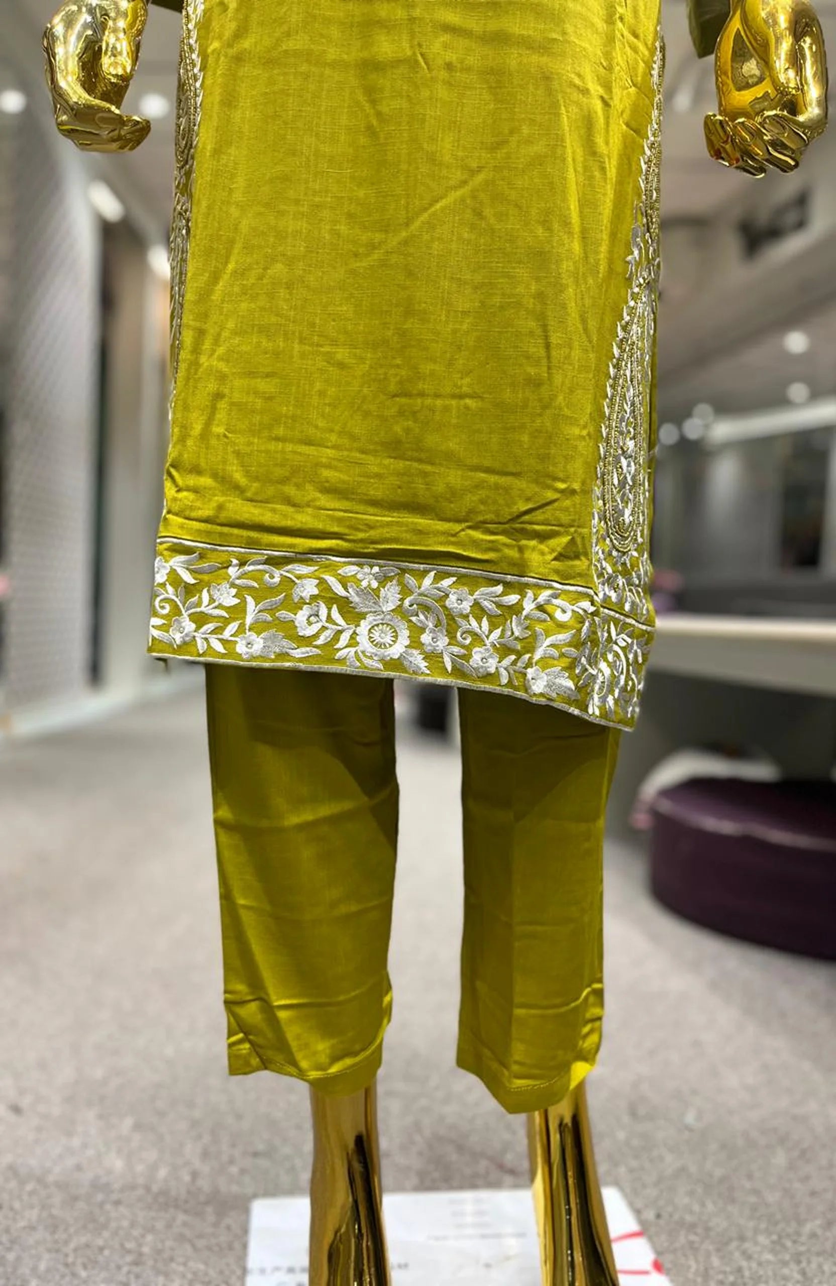 Mustard Yellow Embroidered Handwork 3 Piece Kurti Pant Dupatta Set for Women | Designer Ethnic Wear