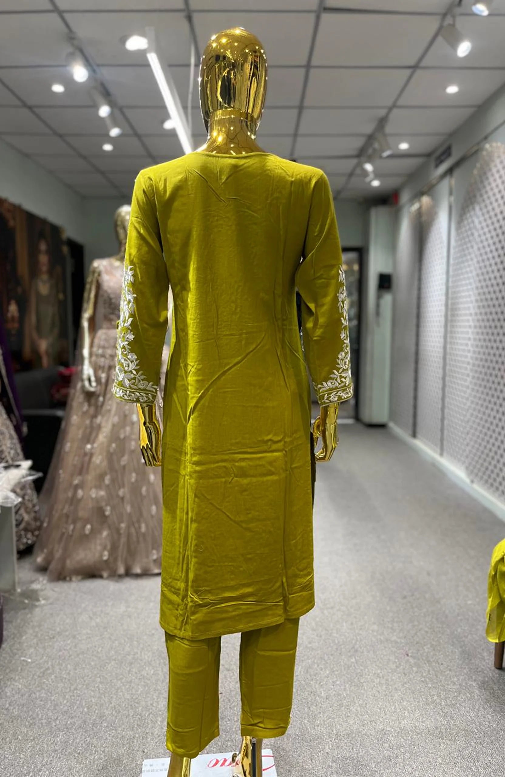 Mustard Yellow Embroidered Handwork 3 Piece Kurti Pant Dupatta Set for Women | Designer Ethnic Wear