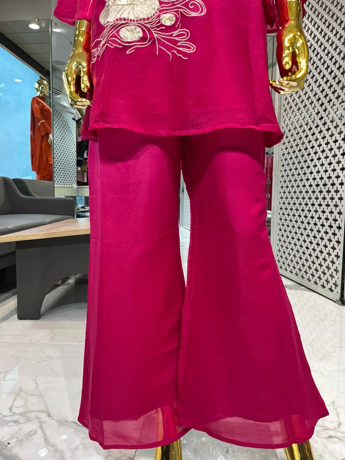 Rani Pink Shaded Pure Georgette Handwork 2 Piece Cord Set for Women | Designer Ethnic Co-Ord Set