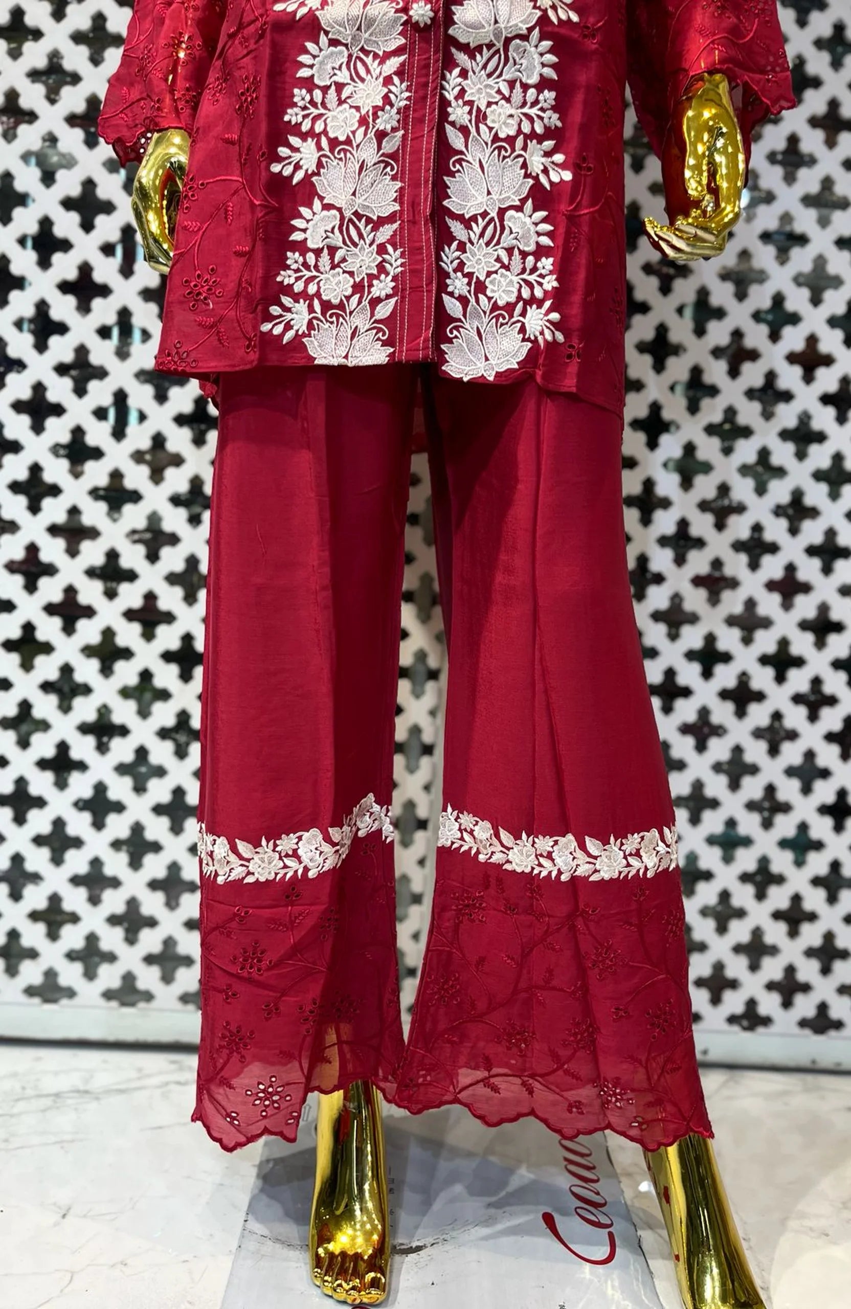 Wine Modal Silk Embroidered Co-Ord Set for Women | Hand Work Designer 2 Piece Cord Set