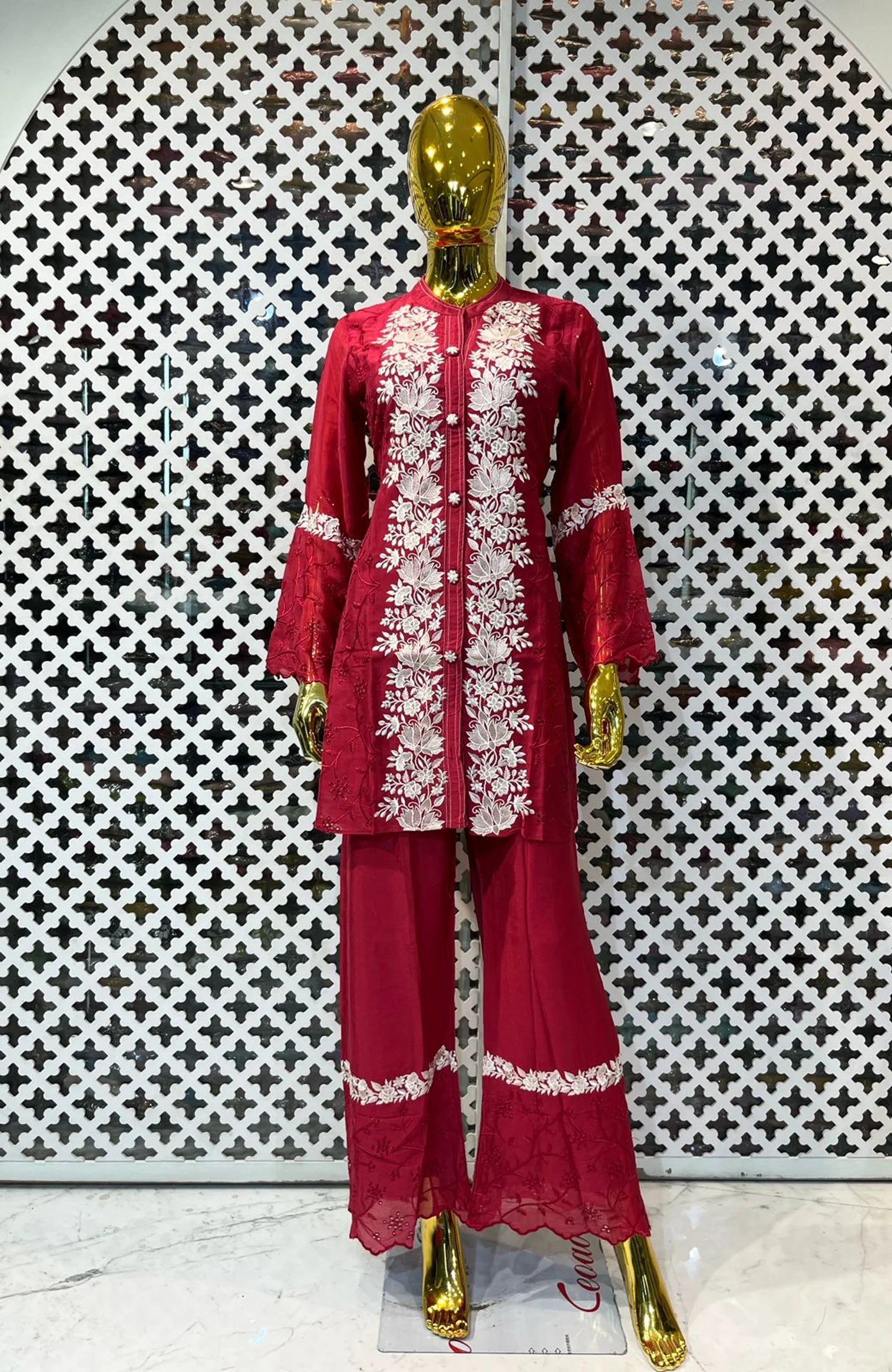 Wine Modal Silk Embroidered Co-Ord Set for Women | Hand Work Designer 2 Piece Cord Set