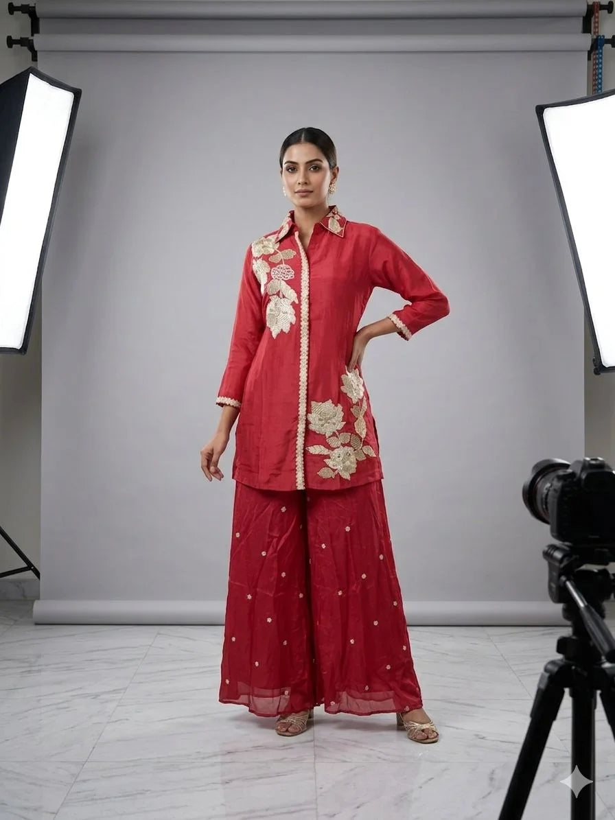 Carrot Pure Chinon Kasap Work Two Piece Co-ord Set for Women | Designer Ethnic Wear