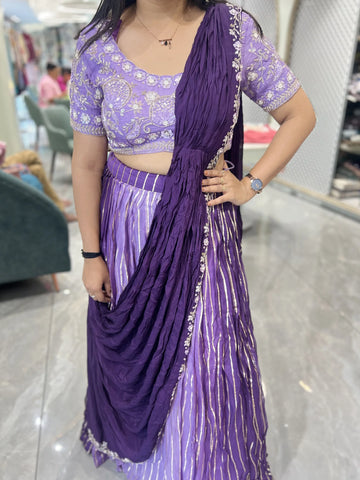 Purple Hand Work Georgette Crop Top - VIHGORI 437 7