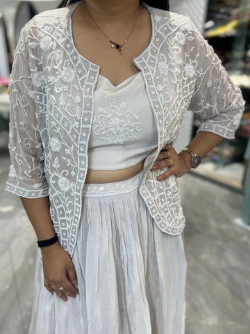 White Hand Work Silk Crop Top - VNMGORI 3733 1