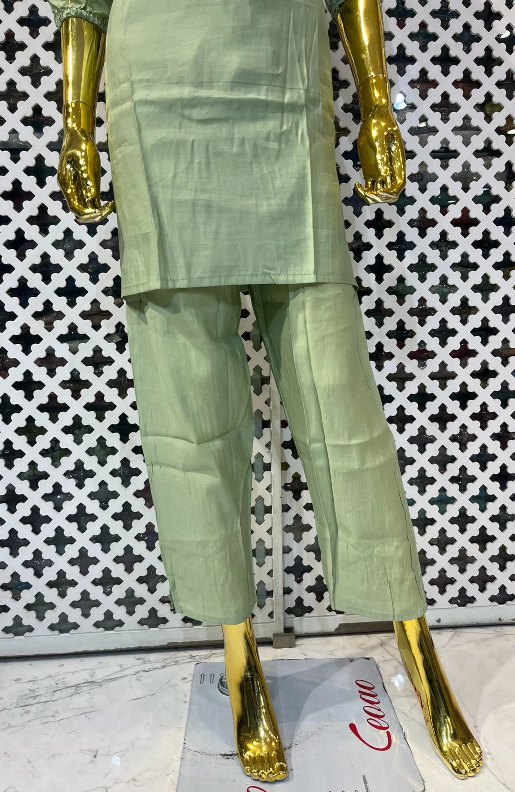 Pista Green Cotton Silk Embroidered Co-Ord Set for Women | Elegant 2 Piece Ethnic Cord Set