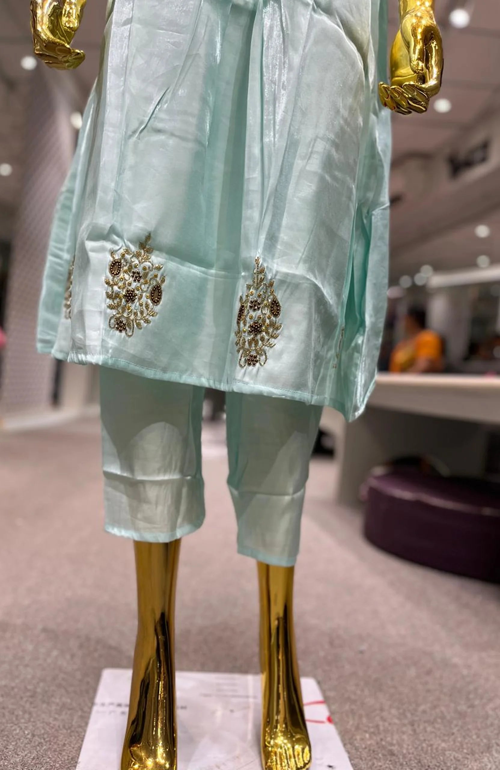 C Blue Organza Handwork 3 Piece Kurti Pant Dupatta Set for Women | Designer Ethnic Wear
