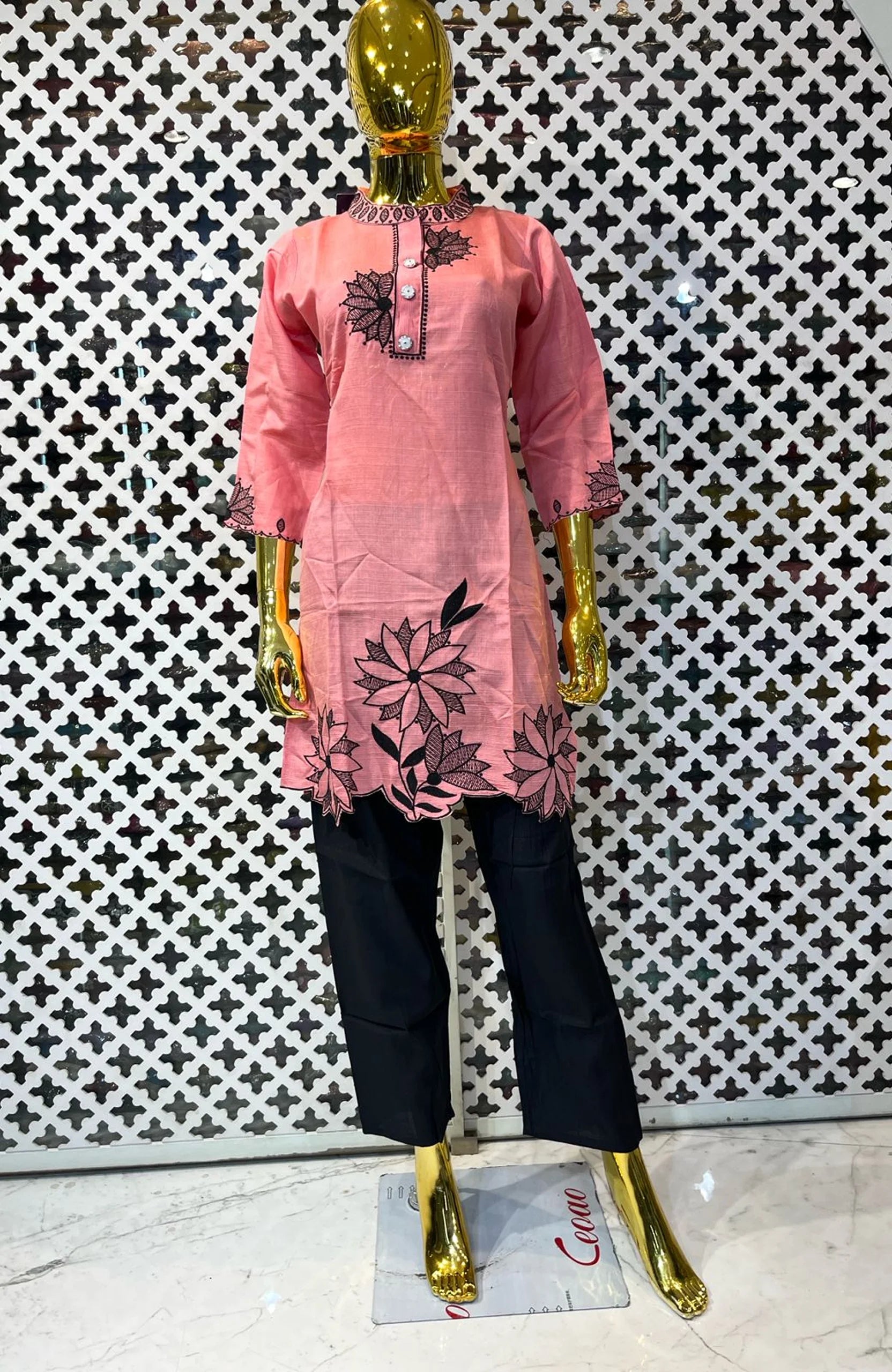 Gajri Roman Silk Embroidered Co-Ord Set for Women | Floral Block Print Two Piece Cord Set