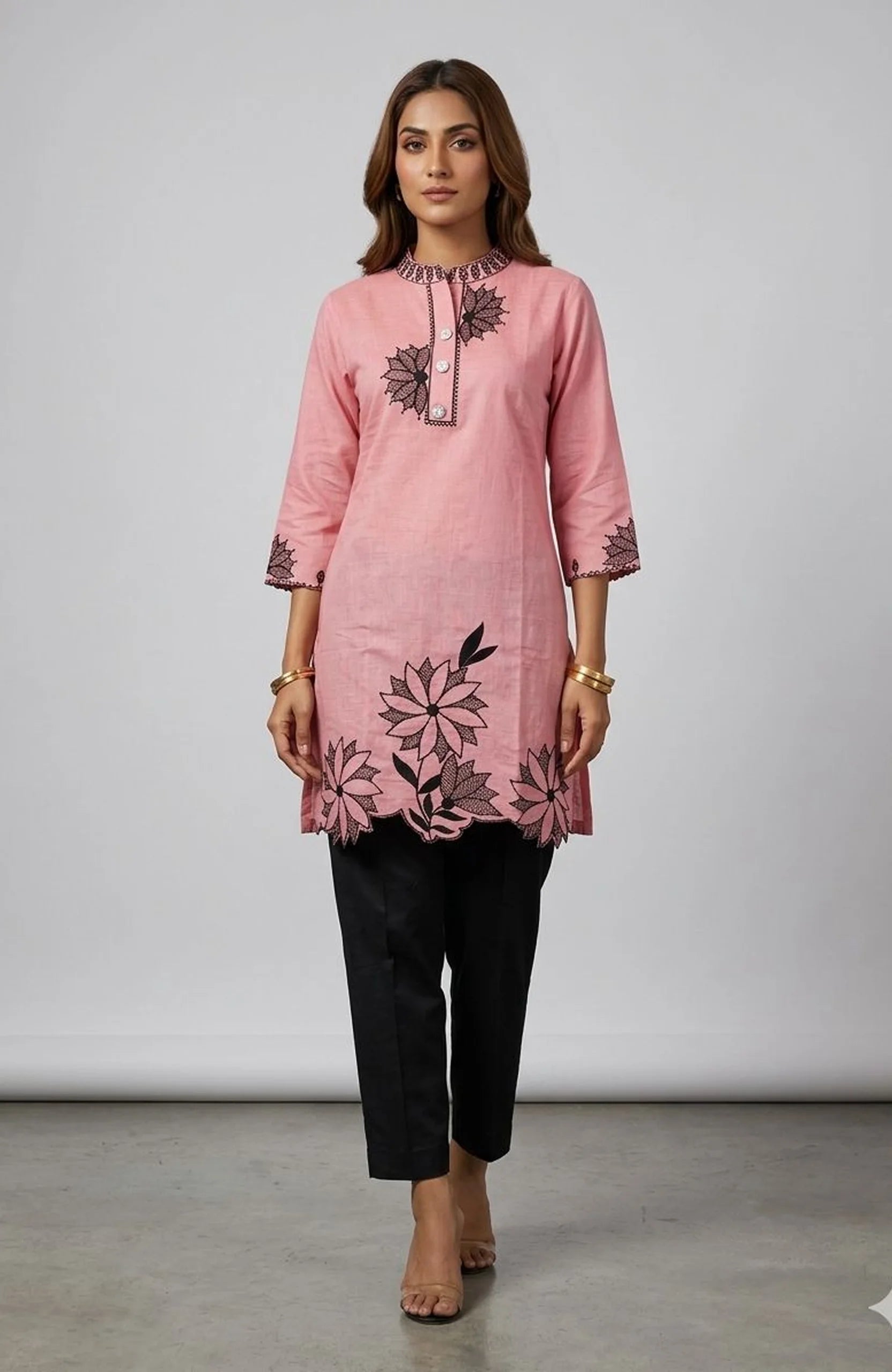 Gajri Roman Silk Embroidered Co-Ord Set for Women | Floral Block Print Two Piece Cord Set
