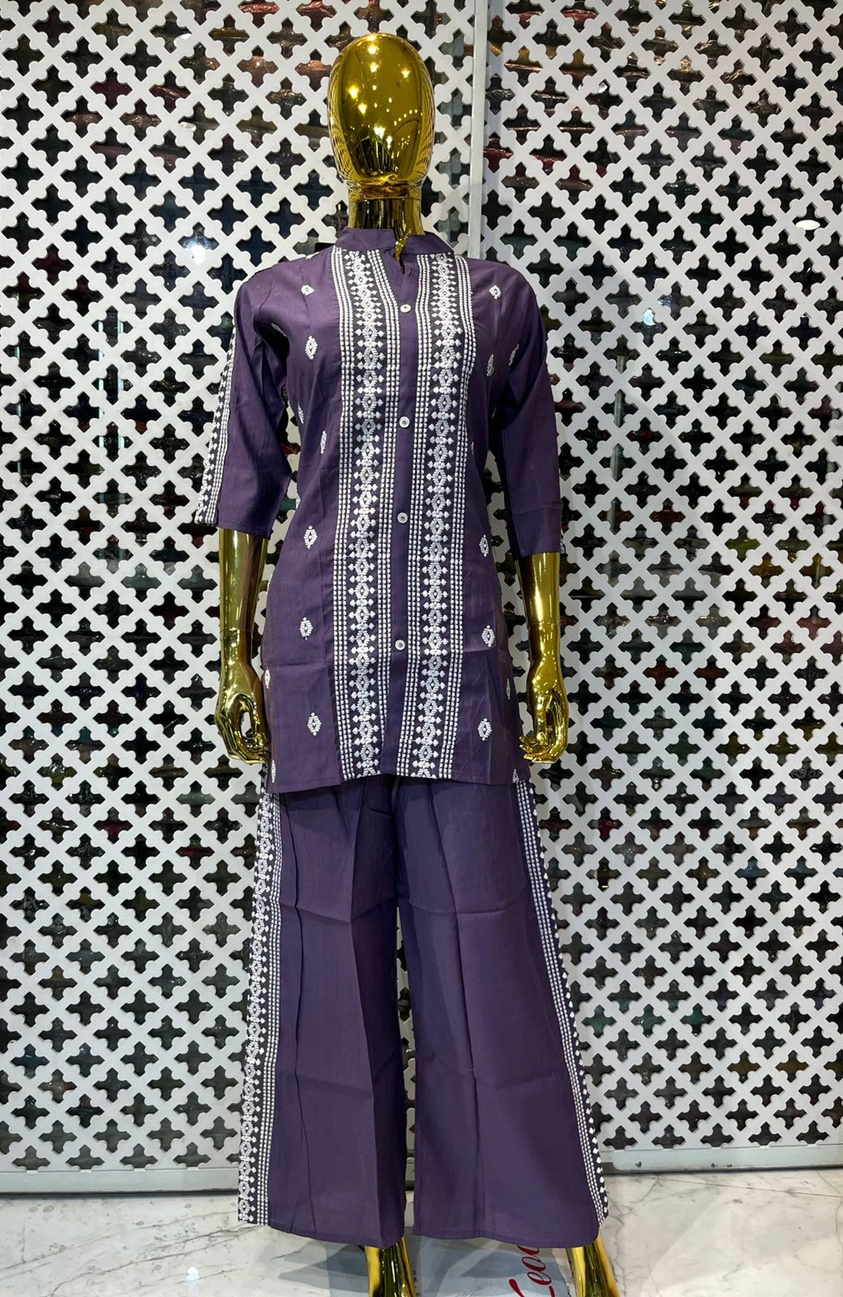 Wine Roman Silk Embroidered Co-Ord Set for Women | Premium 2 Piece Ethnic Cord Set