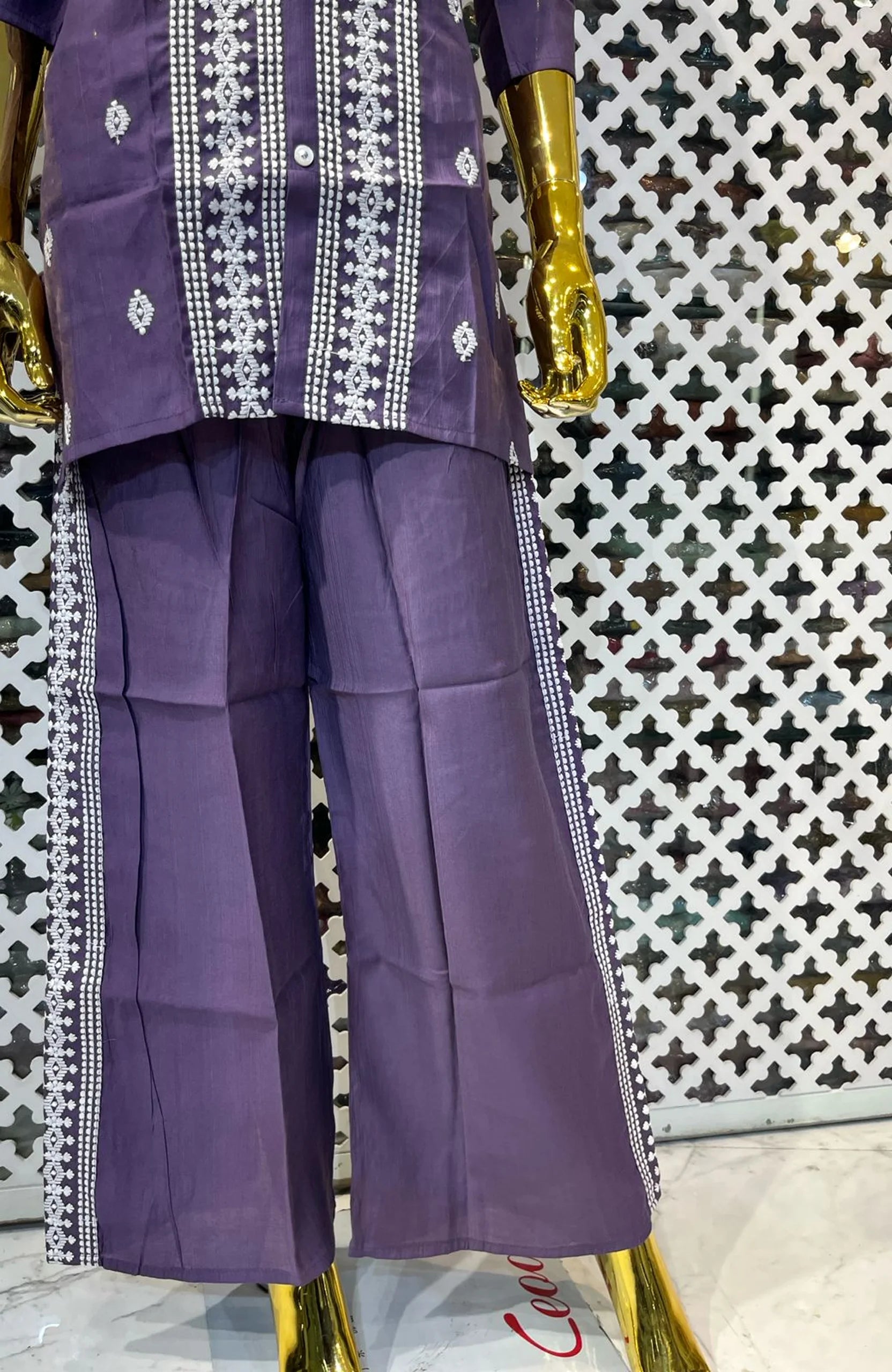 Wine Roman Silk Embroidered Co-Ord Set for Women | Premium 2 Piece Ethnic Cord Set