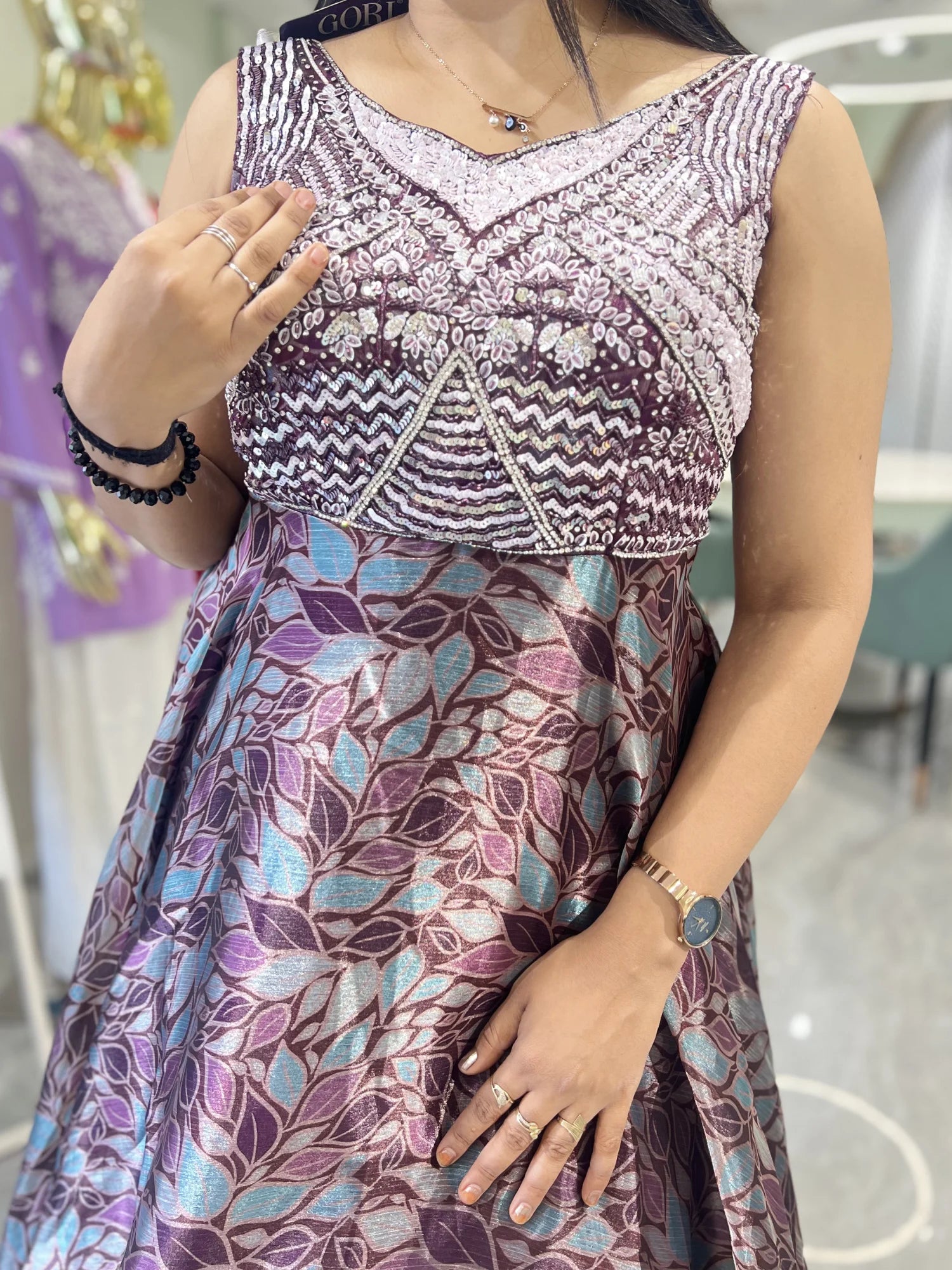 Marron Hand Work Tishu Gown - AGORIC 6924 15