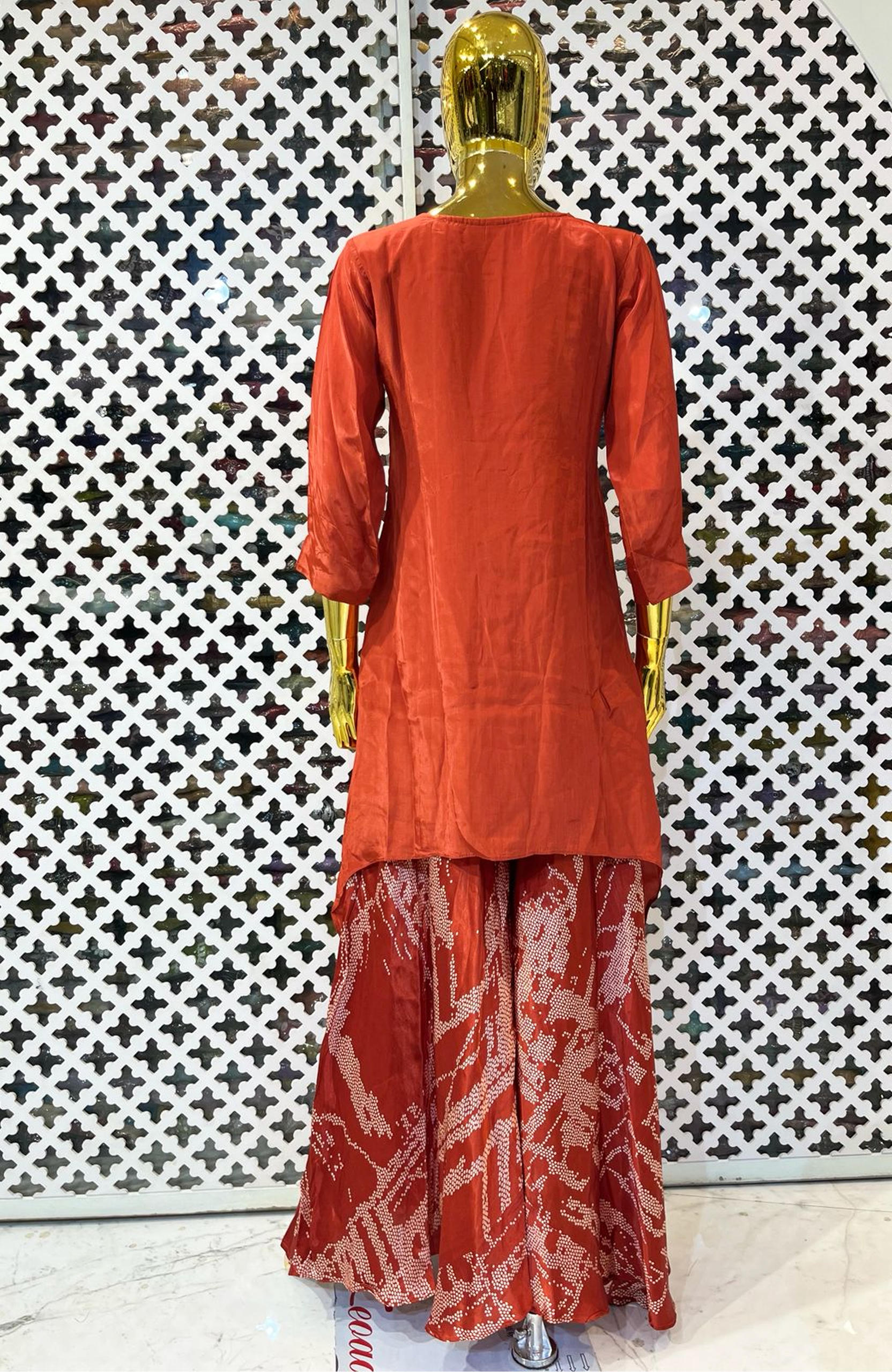 Maroon Pure Chinon Bandhej Plazo Set for Women | Thread & Handwork Designer Ethnic Co-Ord Set