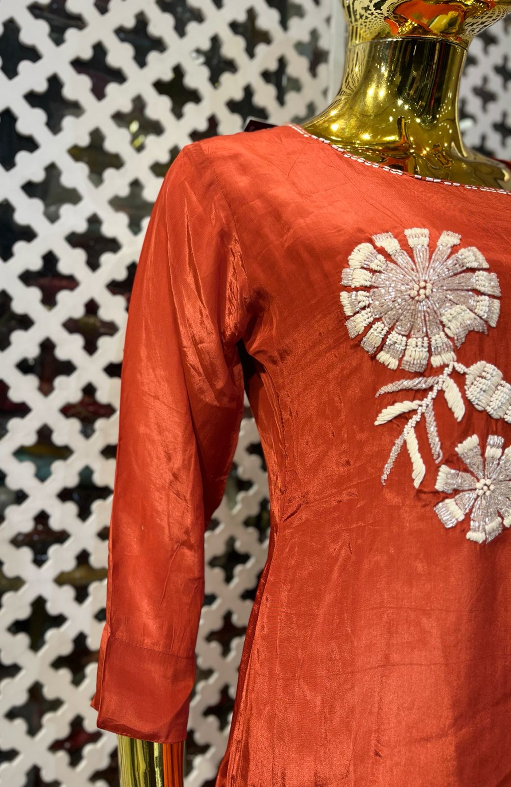 Maroon Pure Chinon Bandhej Plazo Set for Women | Thread & Handwork Designer Ethnic Co-Ord Set