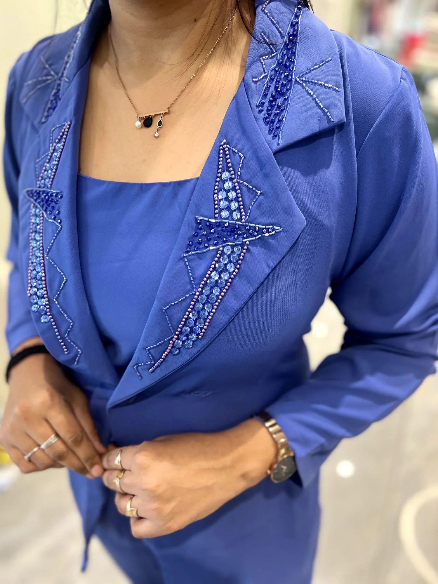 Blue Hand Work Roman Silk Cordset - AUGORI 506 6