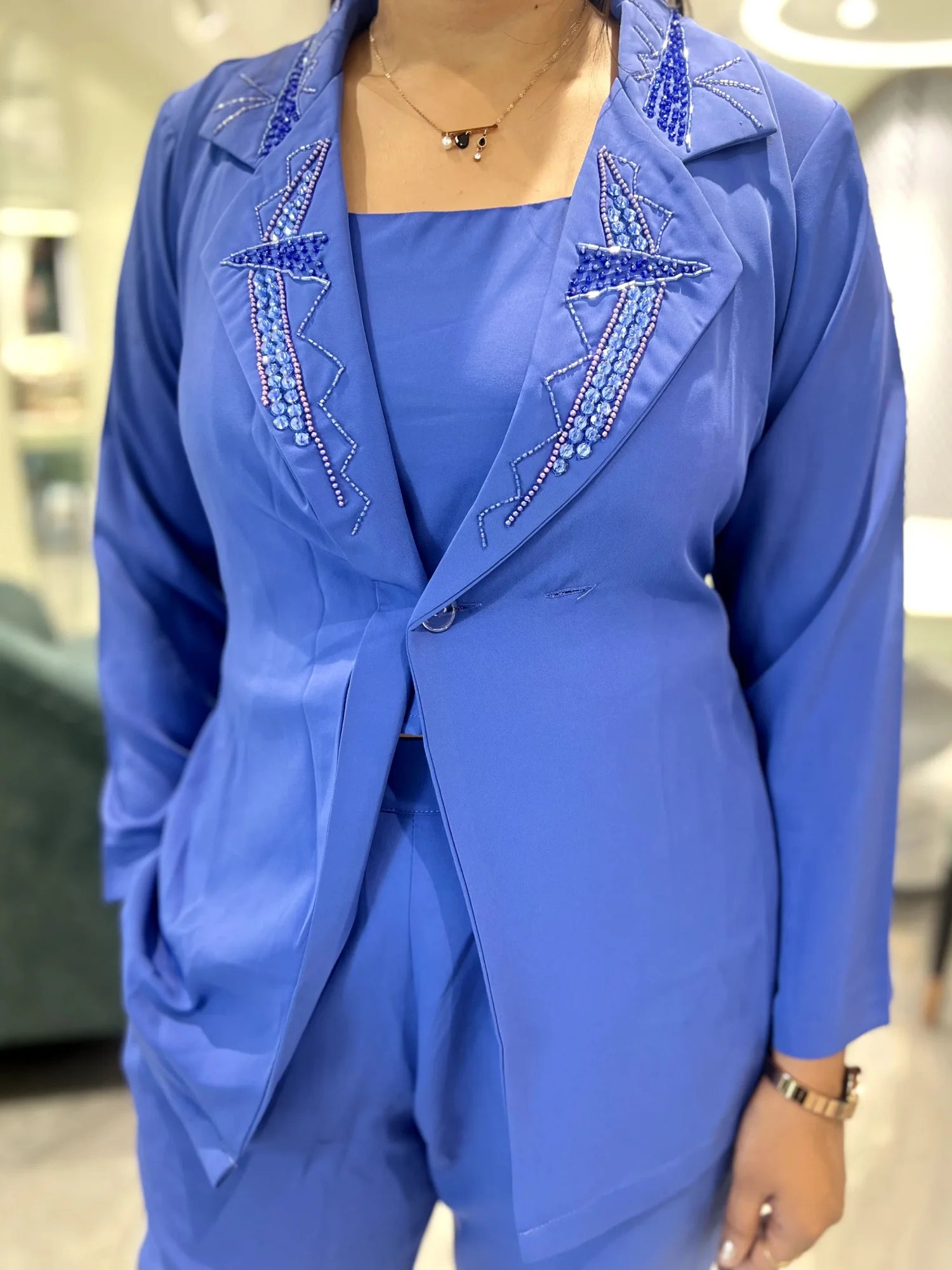 Blue Hand Work Roman Silk Cordset - AUGORI 506 6