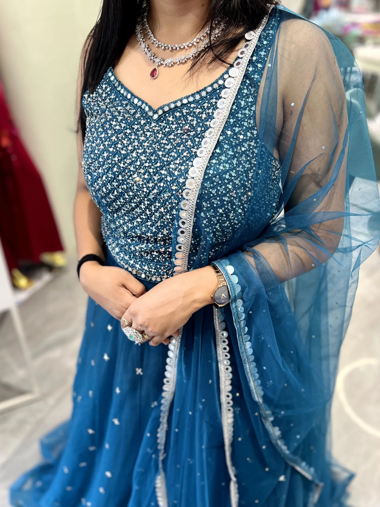 Blue Mirror Net Gown - SSCGORI 6930 4