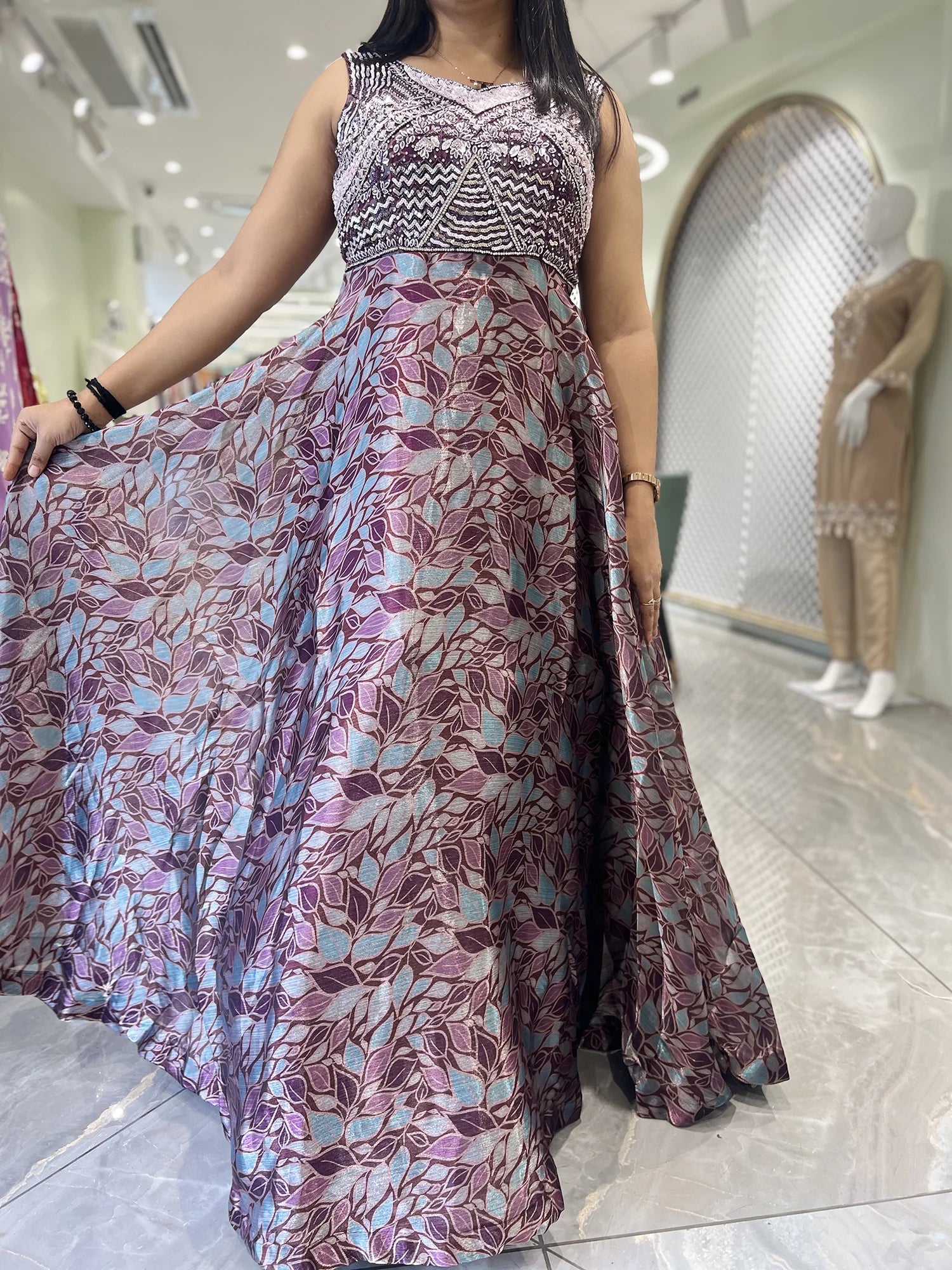 Marron Hand Work Tishu Gown - AGORIC 6924 15