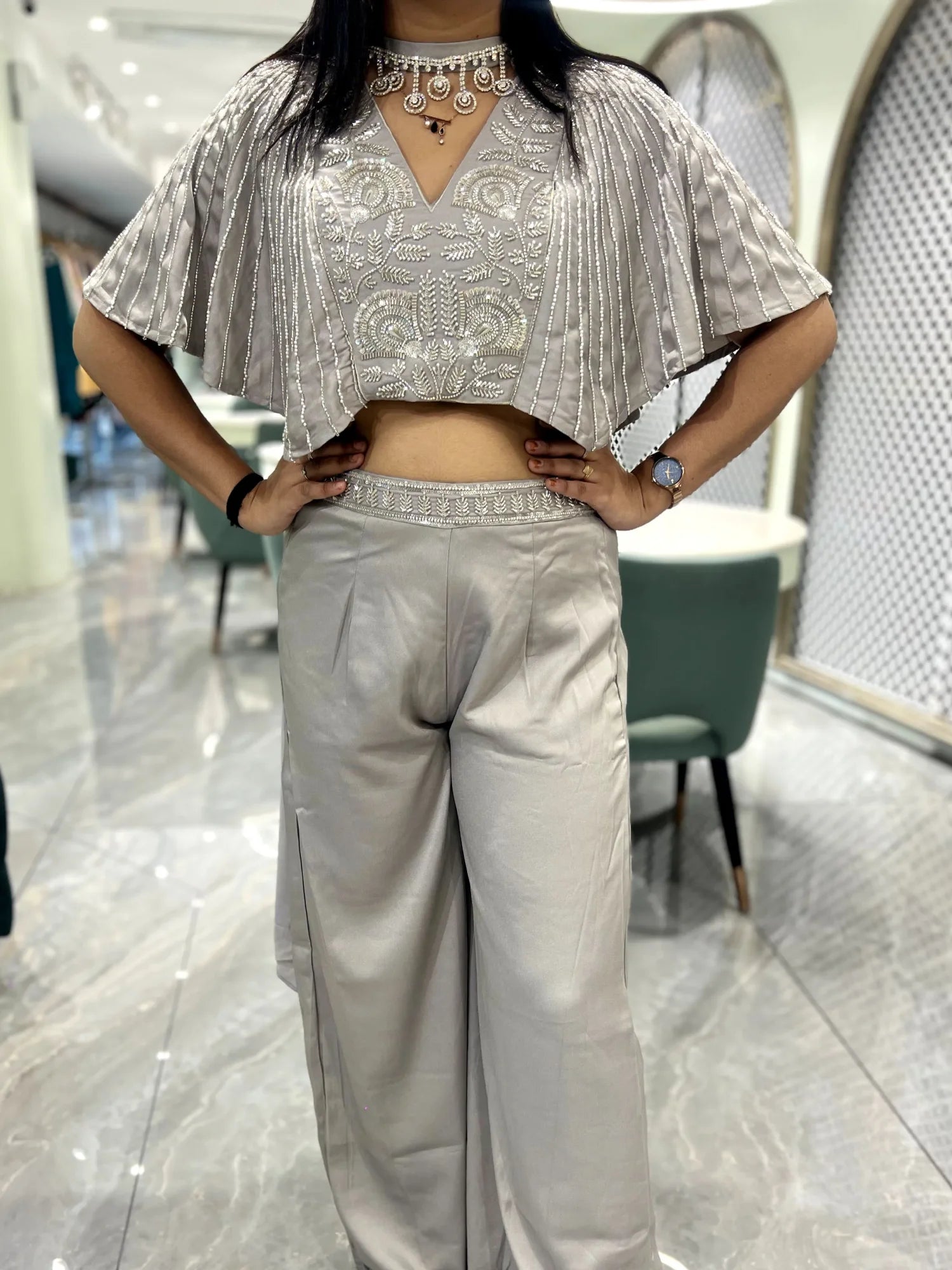 Silver Hand Work Satin Indo Western - RGORICT 479 5